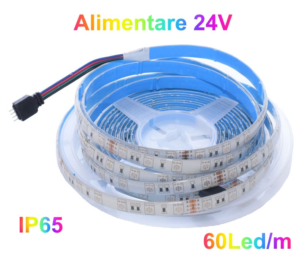 Banda Led RGB 24V- 60Led/m, Exterior IP65 - 5m/Rol