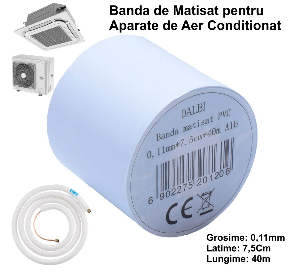 Banda Matisat din PVC, Aer Conditionat/7,5cm x 40m ALB