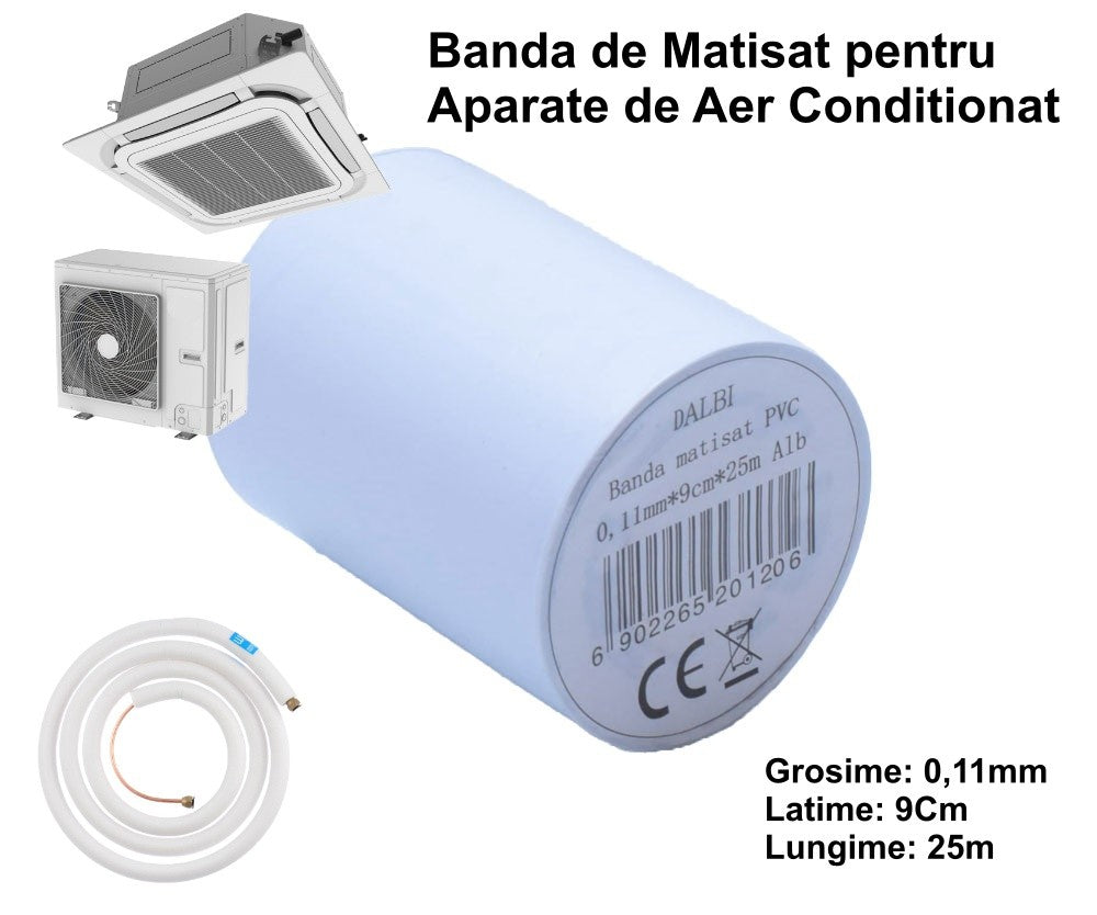 Banda Matisat din PVC, Aer Conditionat/9cm x 25m ALB