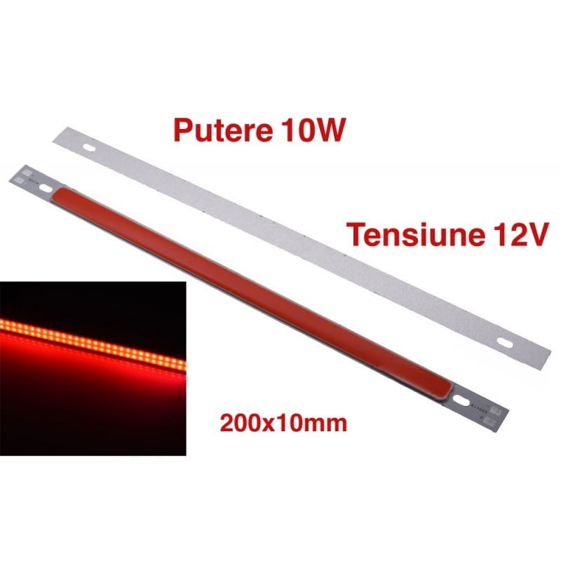 Bara LED Cob Rosu, 88 Segmente LED, 10W, 200x10mm