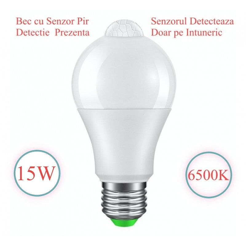 Bec cu LED, E27, Senzor de miscare, 15W