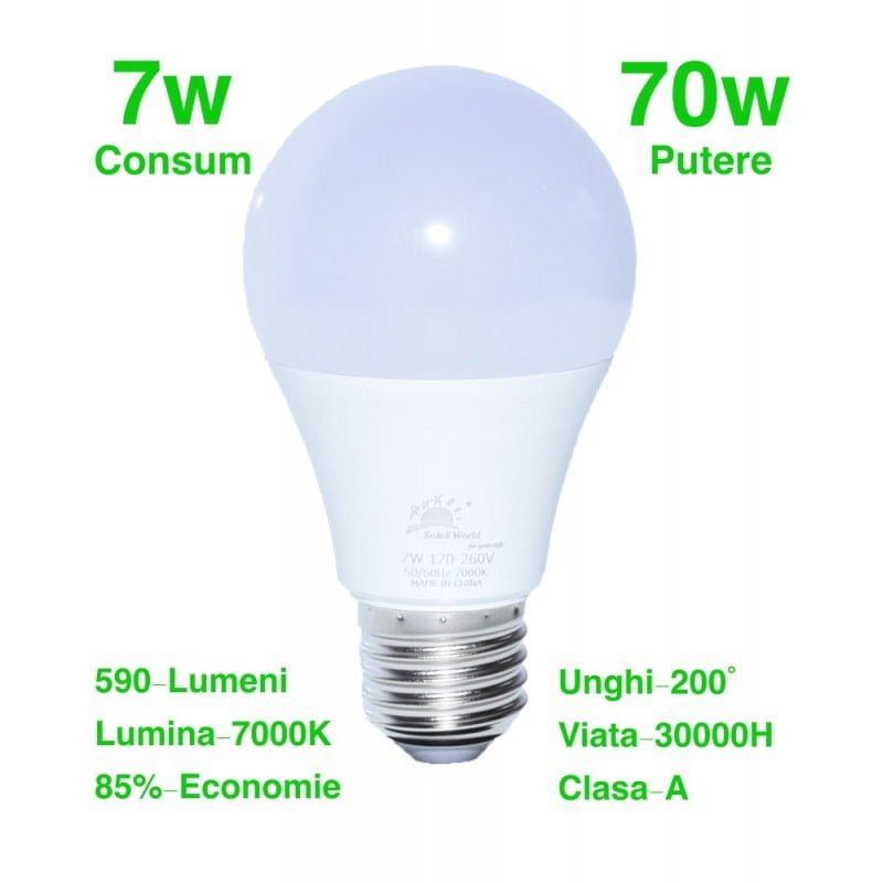 Bec Led, Dulie E27, 7W, Alb-Rece