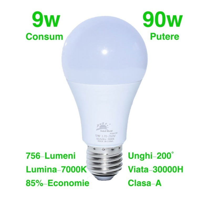 Bec Led, Dulie E27, 9W, Alb-Rece