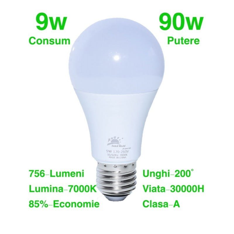 Bec Led, Dulie E27, 9W, Alb-Rece