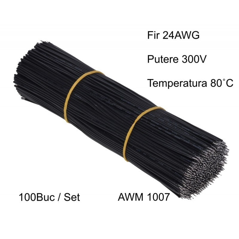 Cablu Negru 15CM - 24AWG, 100BUC