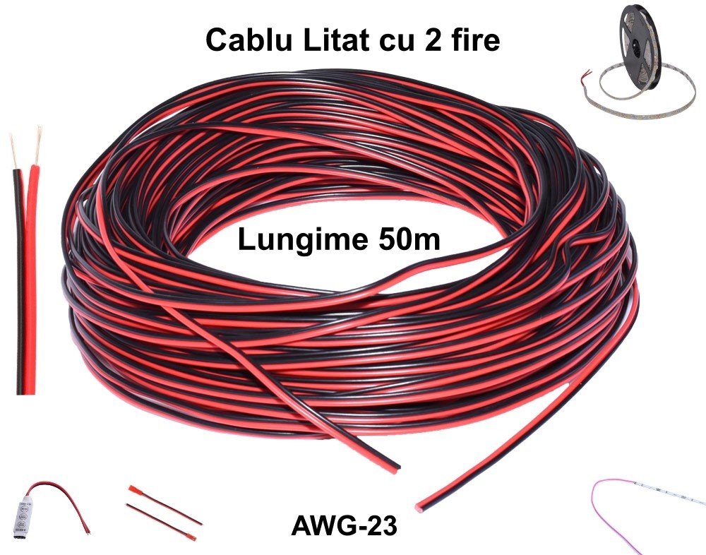 Cablu Alimentare Led RGB 2 Fire, 50m/Rola