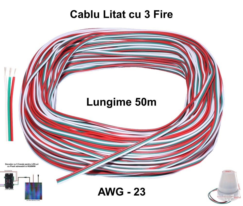 Cablu Alimentare Led RGB 3 Fire, 50m/Rola