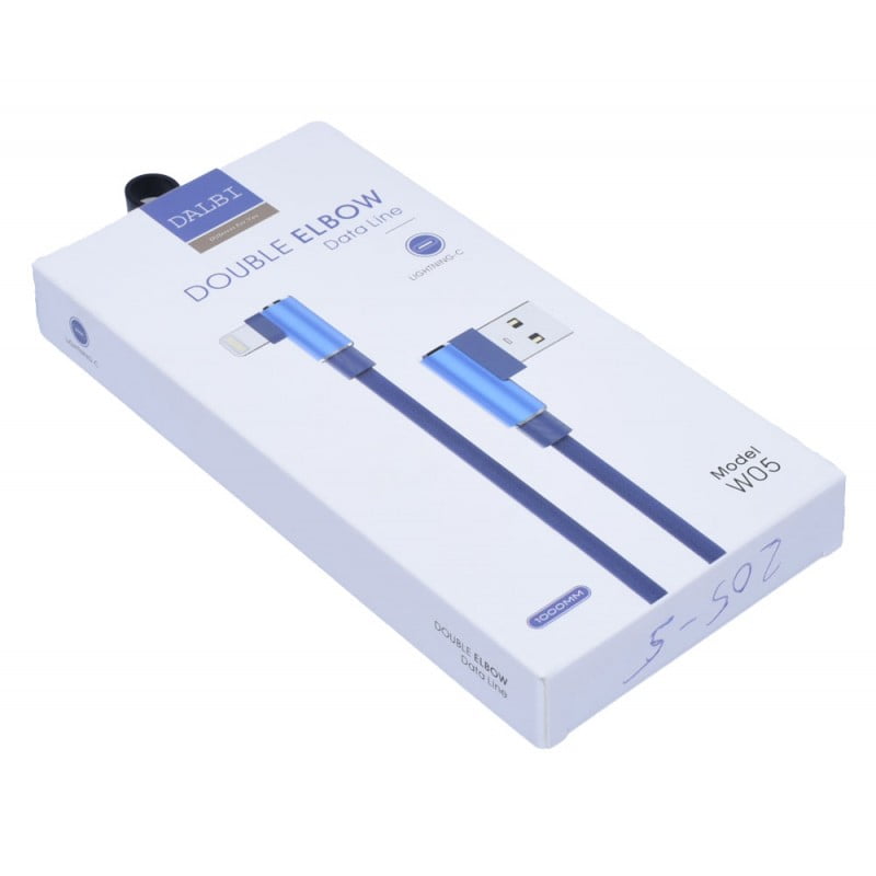 Cablu de Date USB - iPhone Lighting cu cot la 90, Albastru, 1m