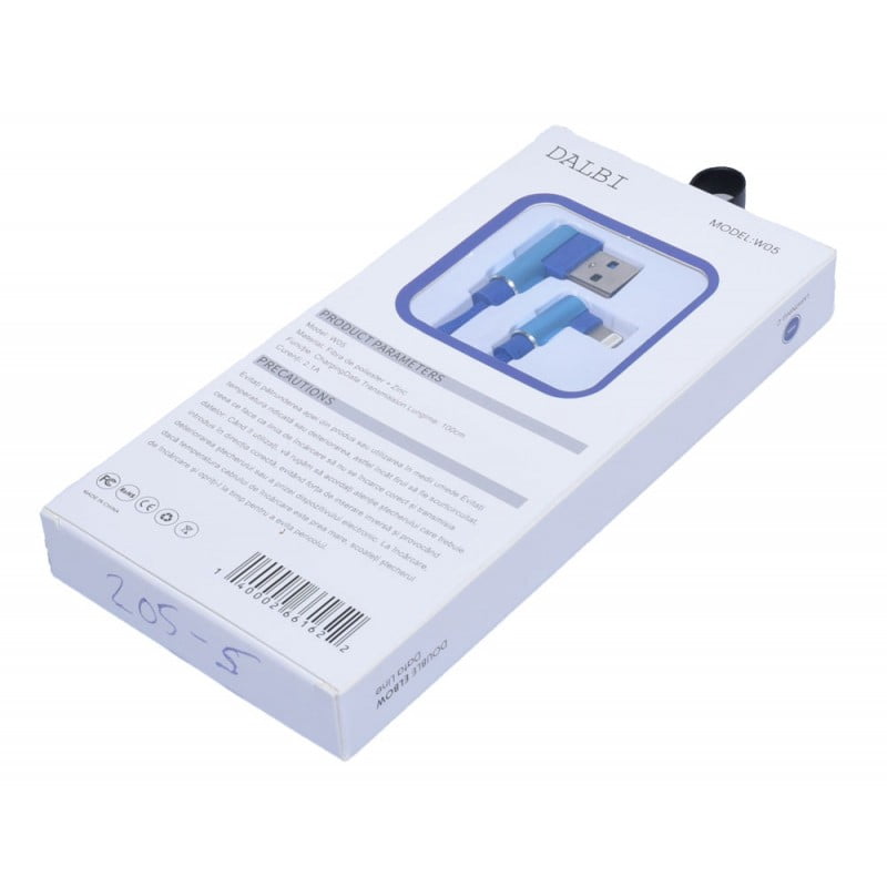 Cablu de Date USB - iPhone Lighting cu cot la 90, Albastru, 1m