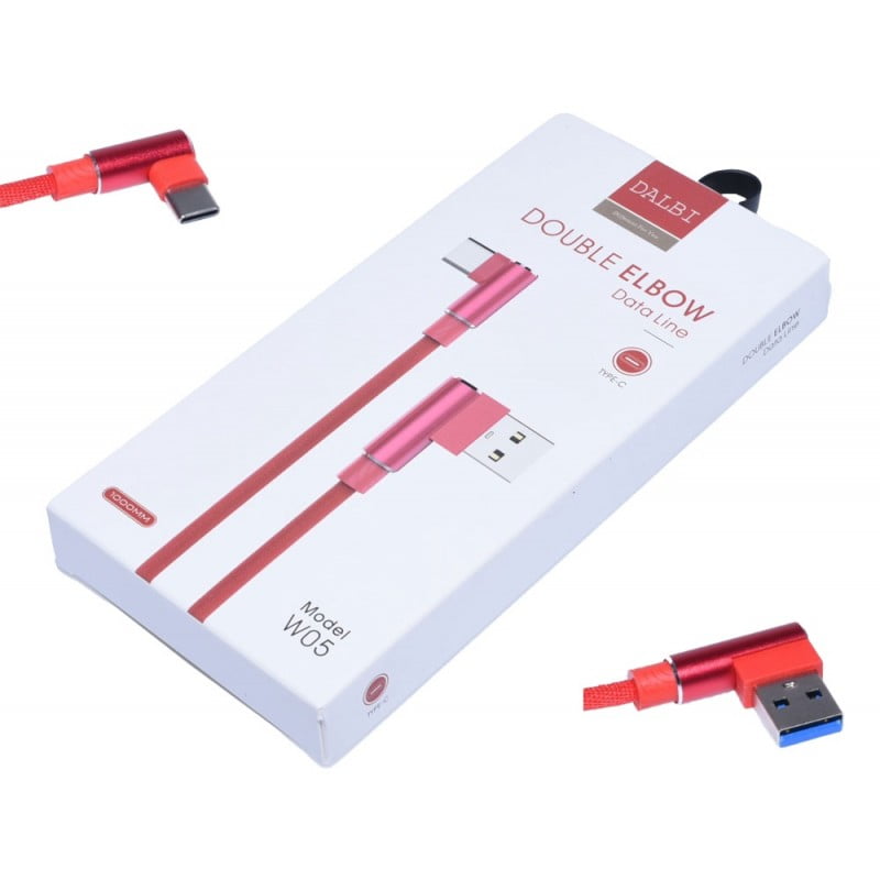 Cablu de Date USB – Type-C cu cot la 90, Rosu, 1m