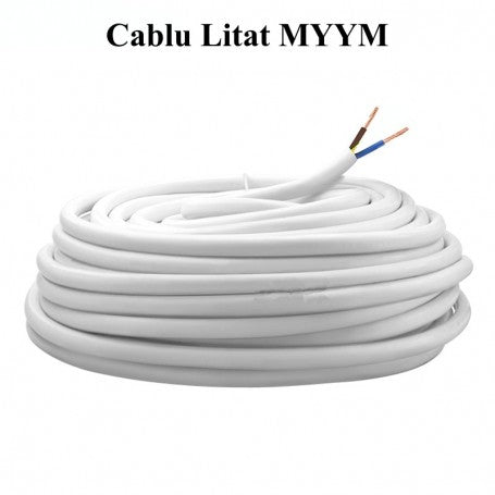 Cablu Electric Litat MYYM Alb 2x2,5mm / 100m