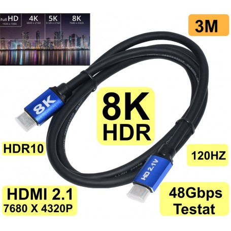 Cablu Hdmi HDTV 8K 2,1V, 3M, Verde/Negru, ElectroAZ