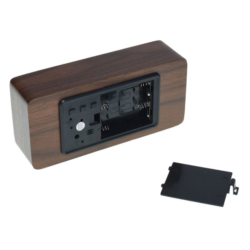 Ceas Digital din Lemn Maro cu Led Alb