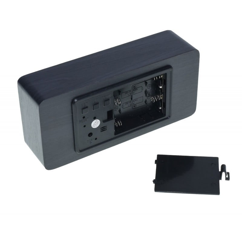 Ceas Digital din Lemn Negru cu Led Alb