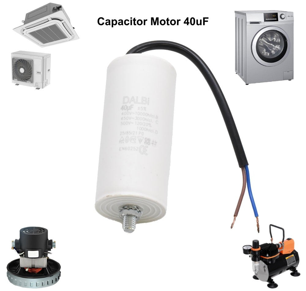 Condensator Motor cu Surub si Fire - 40uf/450V