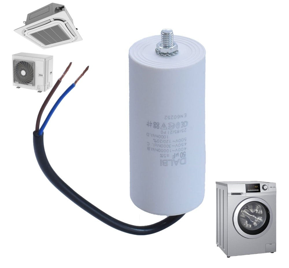 Condensator Motor cu Surub si Fire - 50uf / 450V