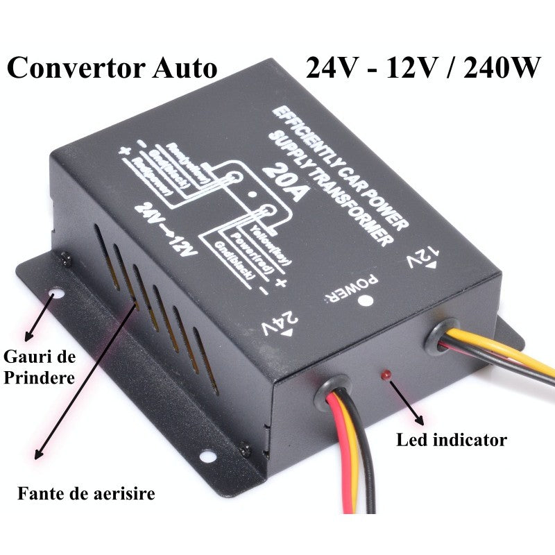 Convertor Auto de Tensiune Pentru Curent 24V-12V DC / 20A