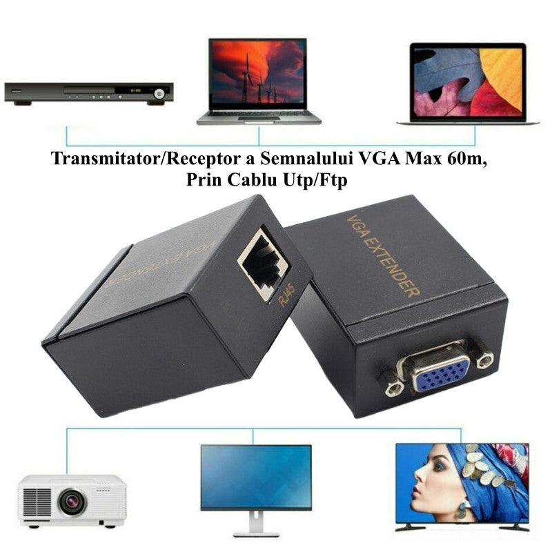 Extender VGA 60m prin Cablu Utp/Ftp