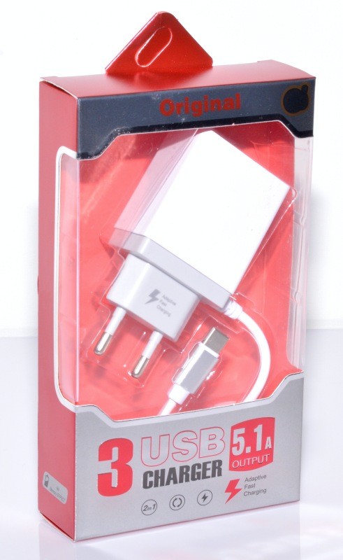 Incarcator Retea FAST - 5,1A / Tip C + 3 x Usb