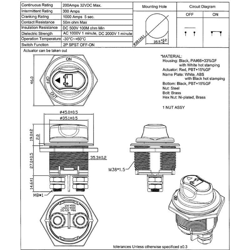 Intrerupator General Baterie Auto 200A / 32VDC