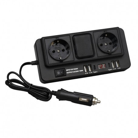 Invertor Auto de Tensiune 150W - 12/24V DC la 2 x 220V AC cu 4 x Usb 3.1 si 2 x Tip C