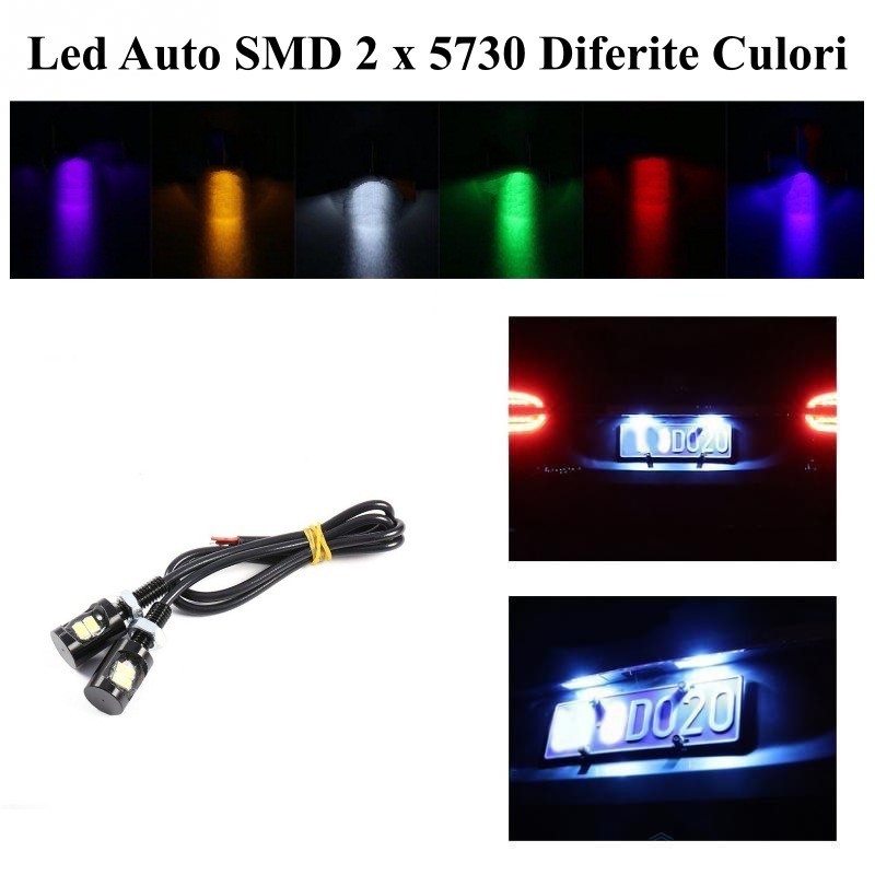 LED Auto SMD, Diametru 12mm, 12V, Fir 25cm, Set 2 Buc, Alb