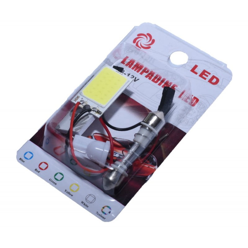 LED Auto COB Plafoniera, 36 Led, Lumina Alb-Rece, Adaptor Feston/T10, 6W