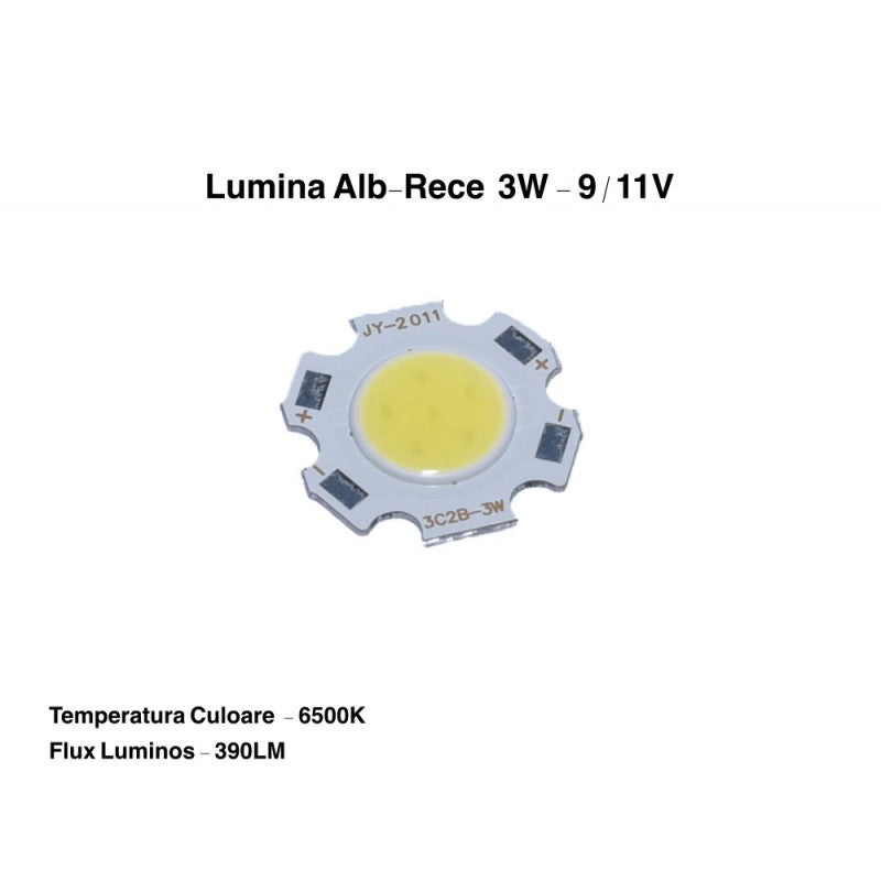 Led Cob 3W -11mm , Alb-Rece