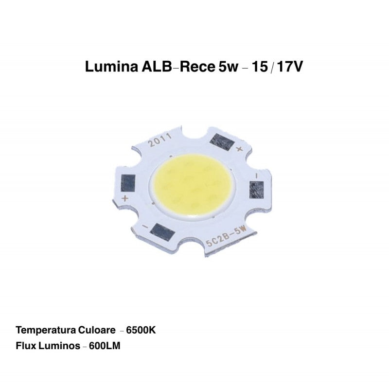 Led Cob 5W -11mm , Alb-Rece