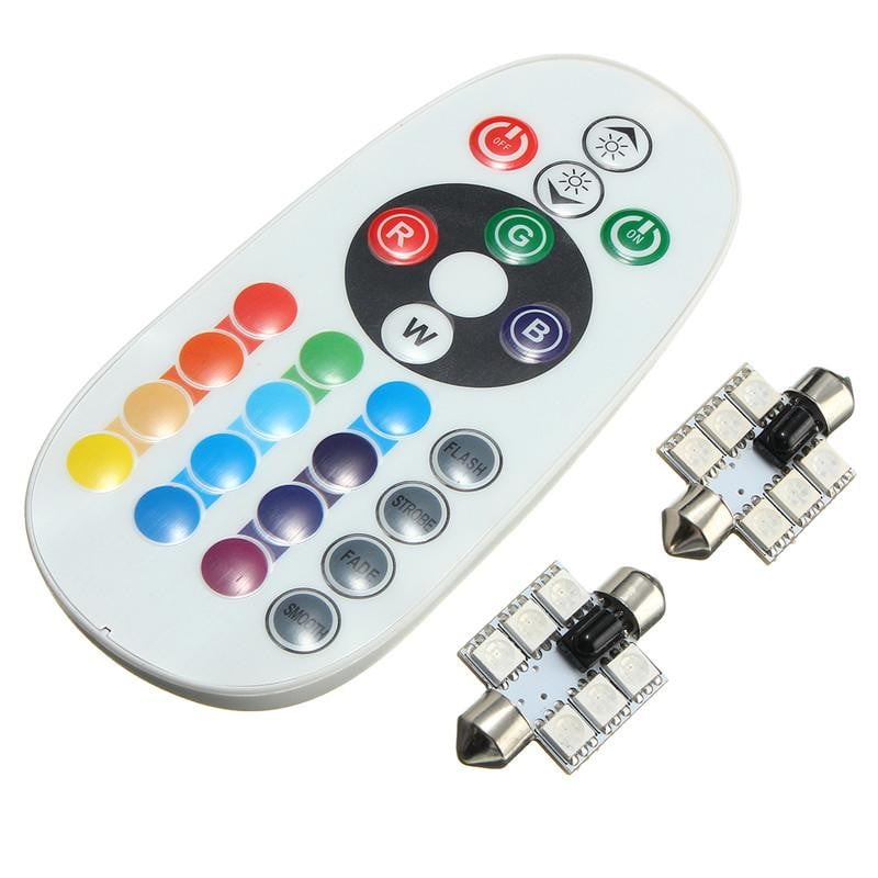 LED Auto RGB cu Telecomanda, Soclu Feston 36mm, Set 2 Buc
