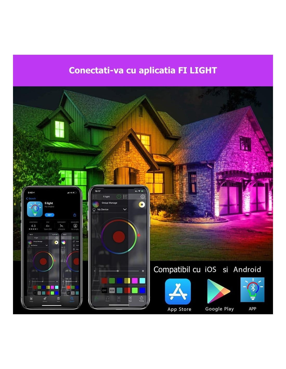 Proiector RGBW LED 20W, Android, iOS, Bluetooth