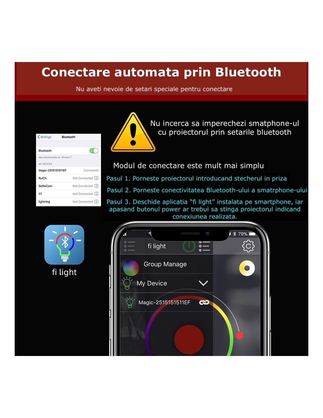 Proiector RGBW LED 20W, Android, iOS, Bluetooth