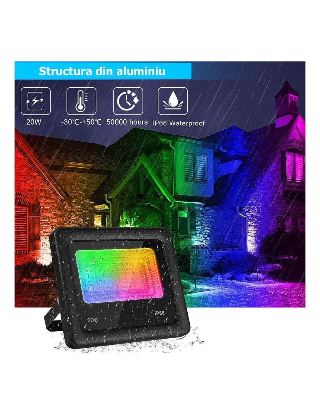 Proiector RGBW LED 20W, Android, iOS, Bluetooth