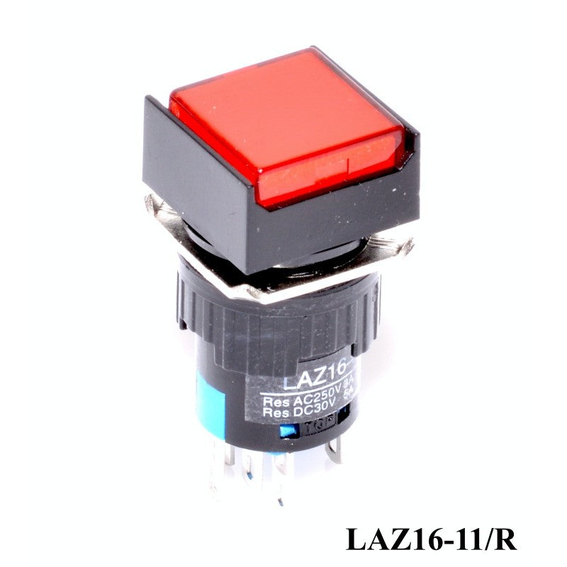 Buton Push Patrat Rosu 12V - 16mm