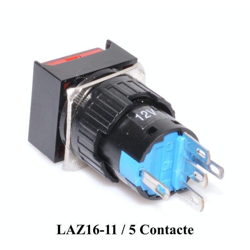 Buton Push Patrat Rosu 12V - 16mm