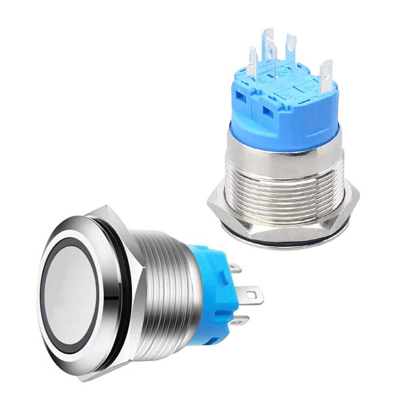 Buton Push 22mm cu Revenire, 220V, Led Alb, ElectroAZ