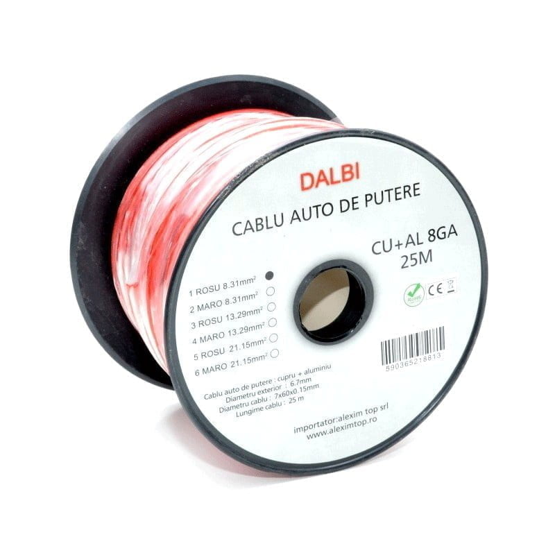 Cablu Auto de Putere Rosu CU+AL 8GA 6,7mm 25m/Rola