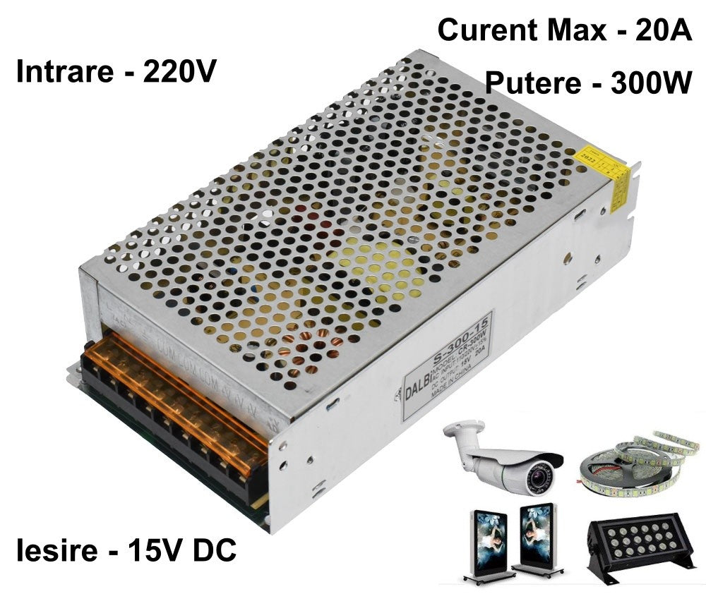 Sursa de Alimentare Slim, Carcasa Metalica, 220V-15V/300W-20A