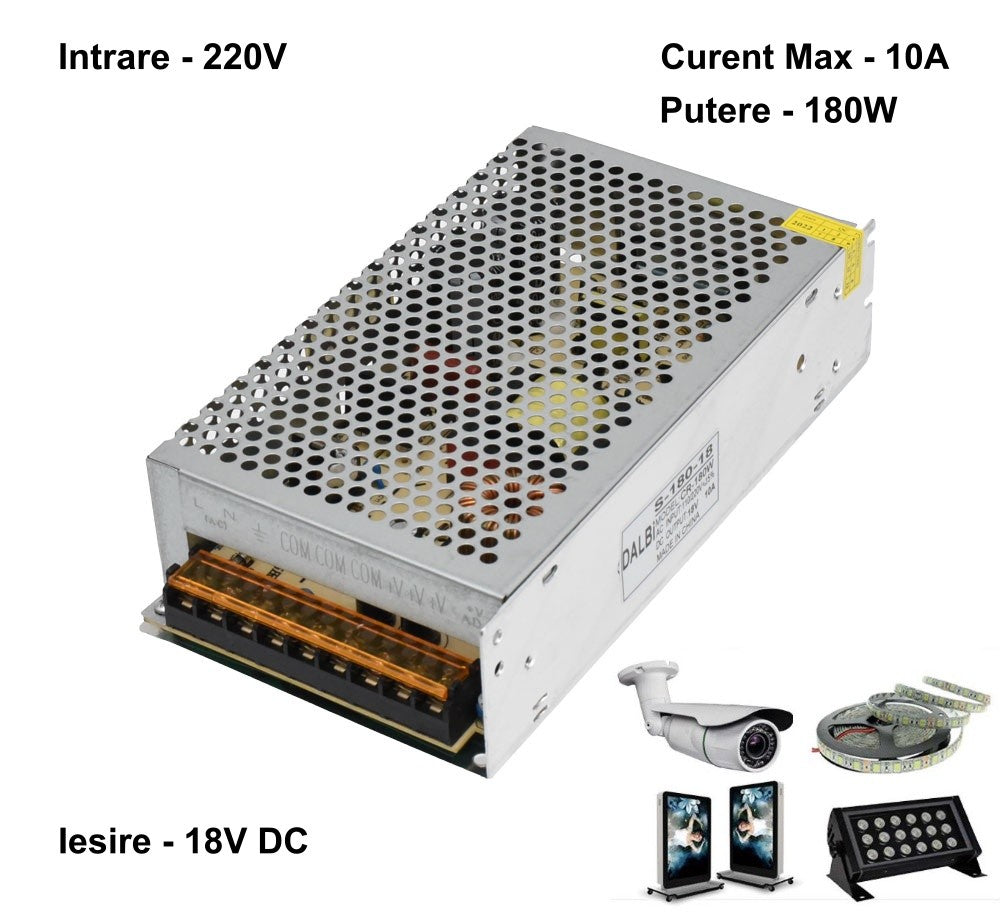Sursa de Alimentare Slim, Carcasa Metalica, 220V-18V/180W-10A