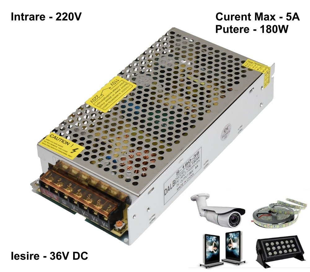 Sursa de Alimentare Slim, Carcasa Metalica, 220V-36V/180W-5A