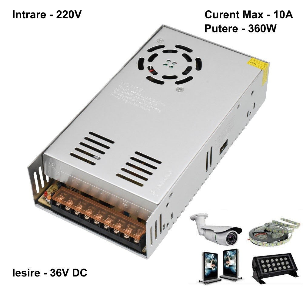 Sursa de Alimentare Slim, Carcasa Metalica, 220V-36V/360W-10A