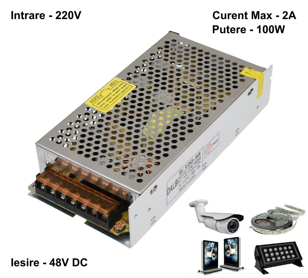 Sursa de Alimentare Slim, Carcasa Metalica, 220V-48V/100W-2A