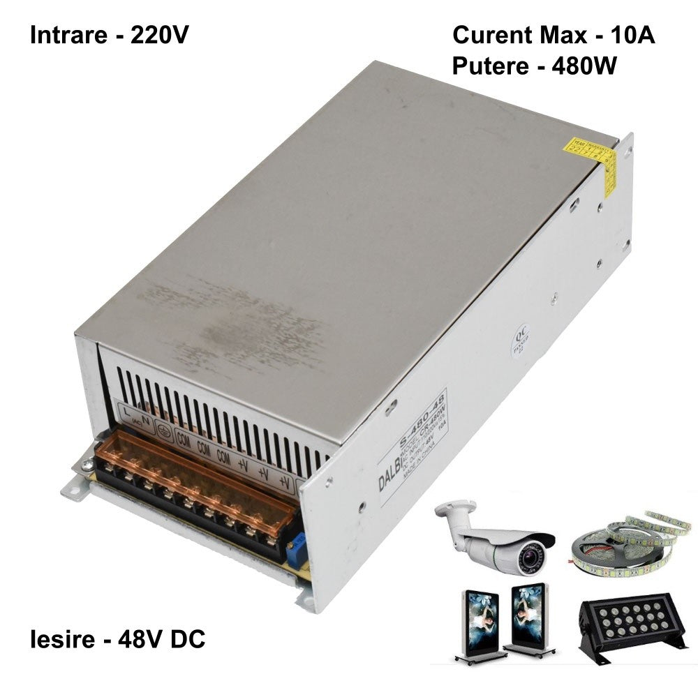 Sursa de Alimentare Slim, Carcasa Metalica, 220V-48V/480W-10A