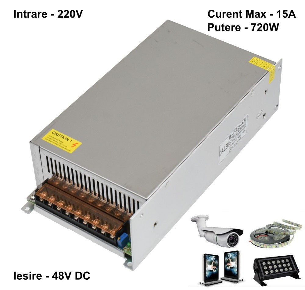 Sursa de Alimentare Slim, Carcasa Metalica, 220V-48V/720W-15A
