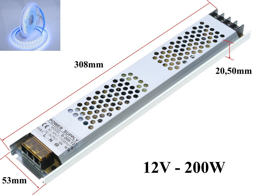 Sursa de Alimentare Slim, 12V, 16,7A, Putere 200W