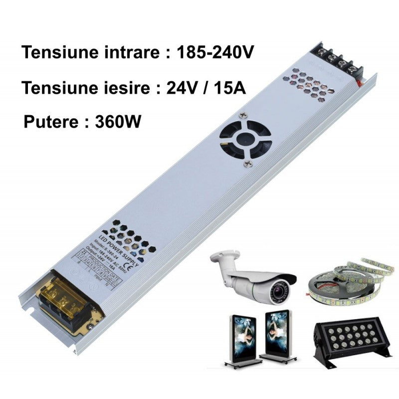 Sursa de Alimentare Slim 24V - 15A / 360W
