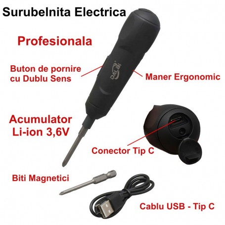 Surubelnita Electrica MINI cu Acumulator 3,6V si Schimbator de Sens