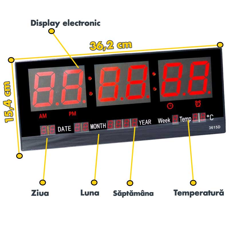 Ceas Electronic LED Rosu, Alarma, 3615D