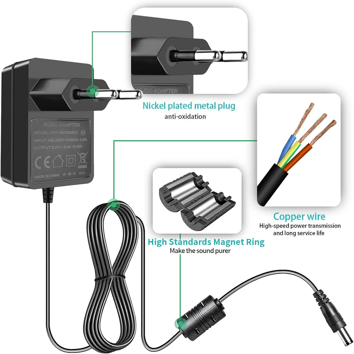 Alimentator AC/DC 5V 2A, 10W cu Mufa DC2.1 ElectroAZ - Alb