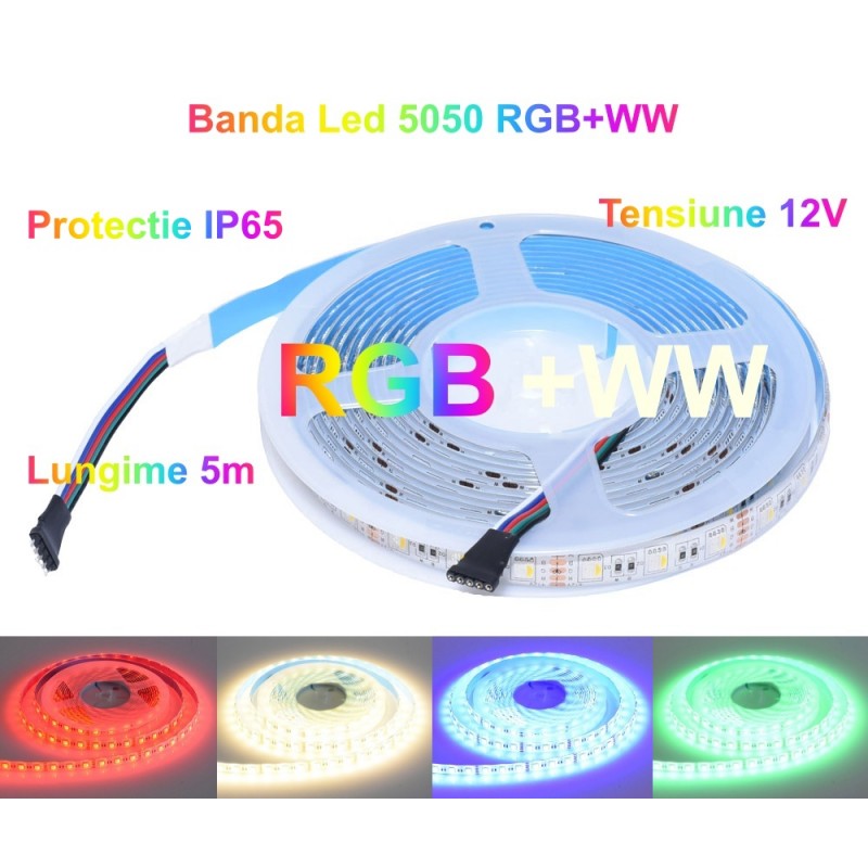Banda Led RGBWW, 300 LED-uri, 5m, IP65